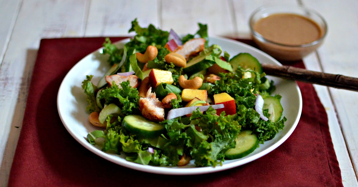Healthy Kale Chicken Salad with AlmondMiso Dressing