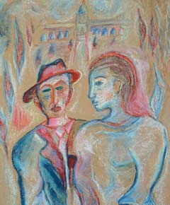 Detail from ''Young Couple'' by Chassidic artist Shoshannah Brombacher