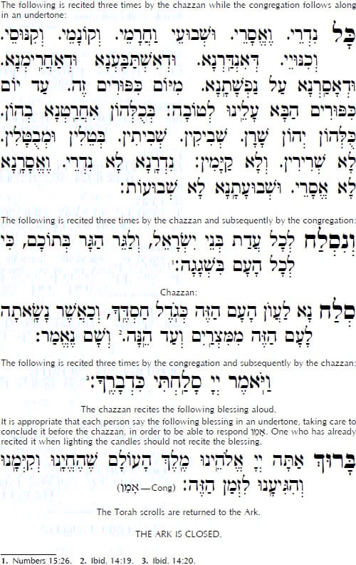 Text of Kol Nidrei Prayer High Holidays